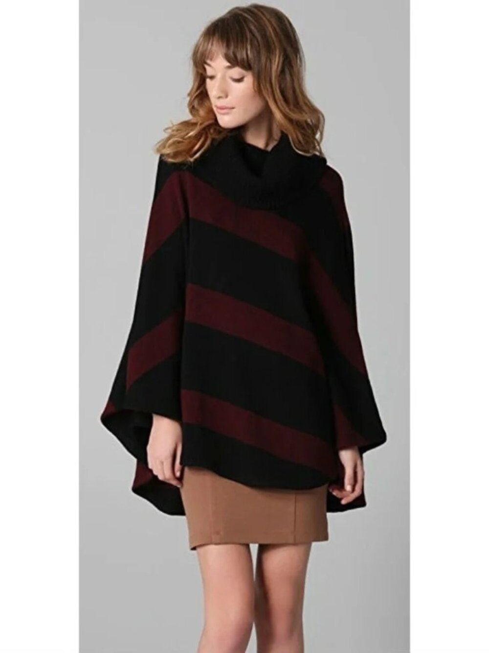 Alice + Olivia Striped Merino Wool Poncho Turtleneck One Size Indie Sleeze Y2K